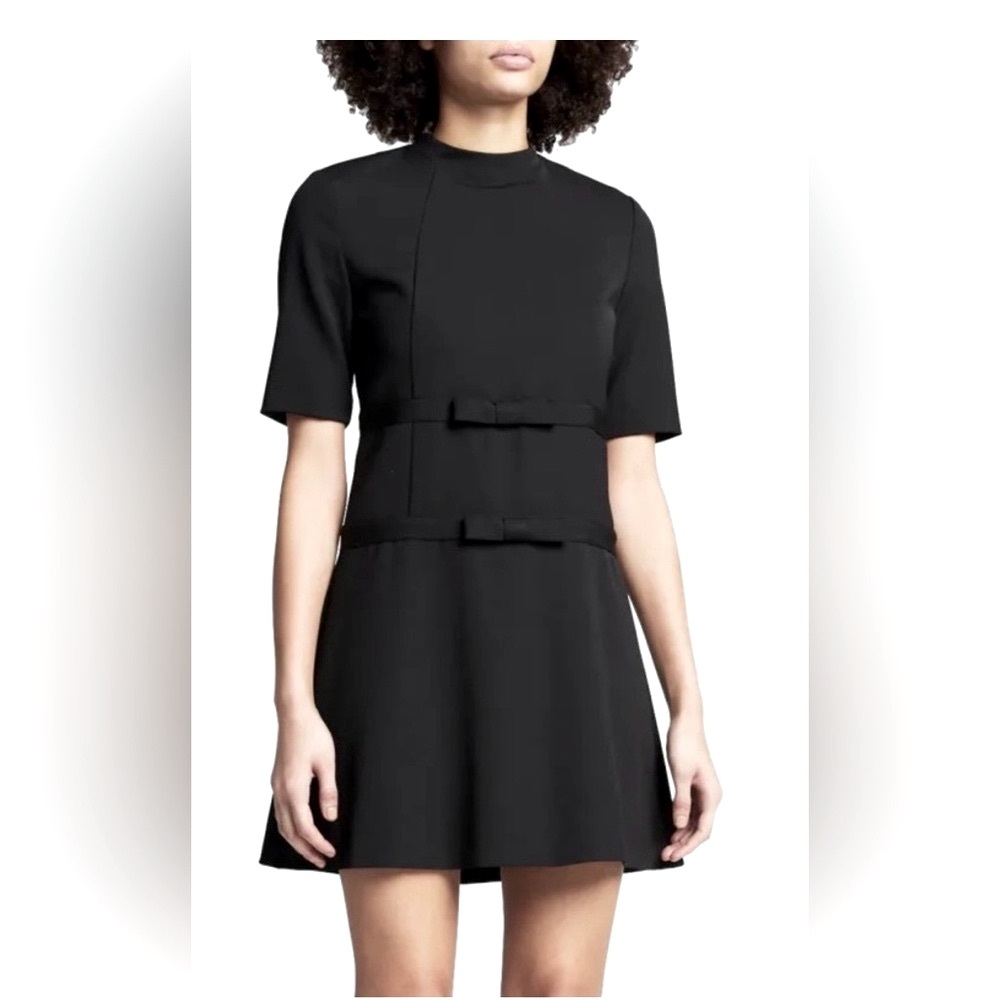 Rebecca Taylor Black Structured Bow Accents Mini Dress Short Sleeves Size 00